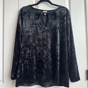 Chic Black Crushed Velvet Velour Top Como Vintage Size XL Cut Out Neckline